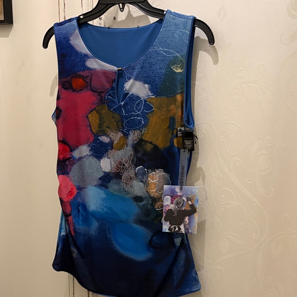 Reversible Abstract Blue Print Sleeveless Tank Top  NWT  S, L Canadian artist